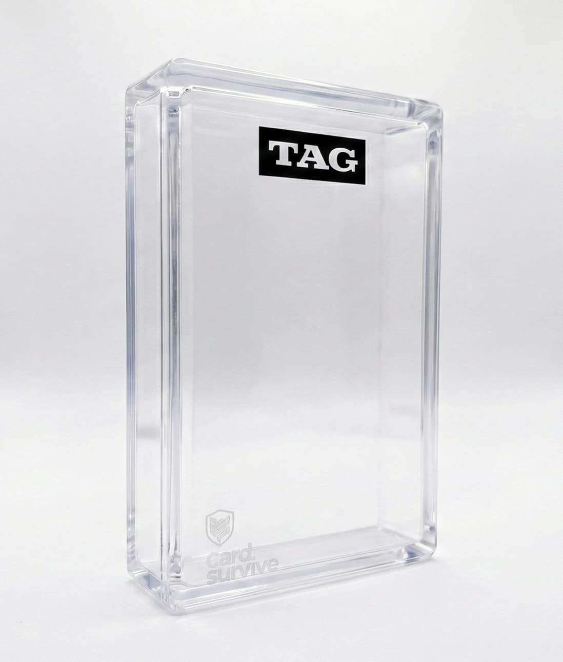 The Tank TAG & CGC slab protector shown empty at a three-quarter angle on a white background, with the TAG mark on the front panel.